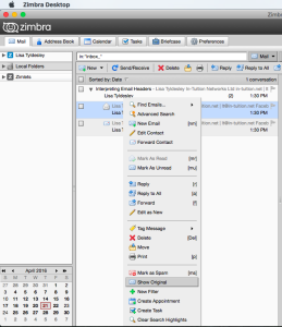 zimbra desktop display header